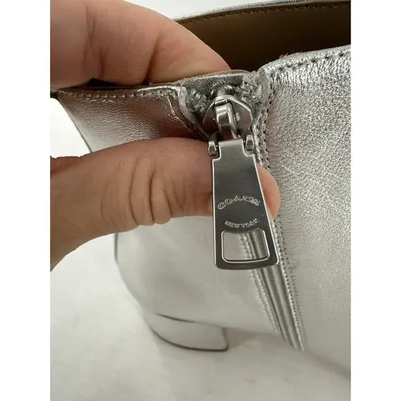 Coach Ankle Noah Bootie Sz 9.5 Silver Metallic Leather Almond Toe Amputee Left - Picture 9 of 15
